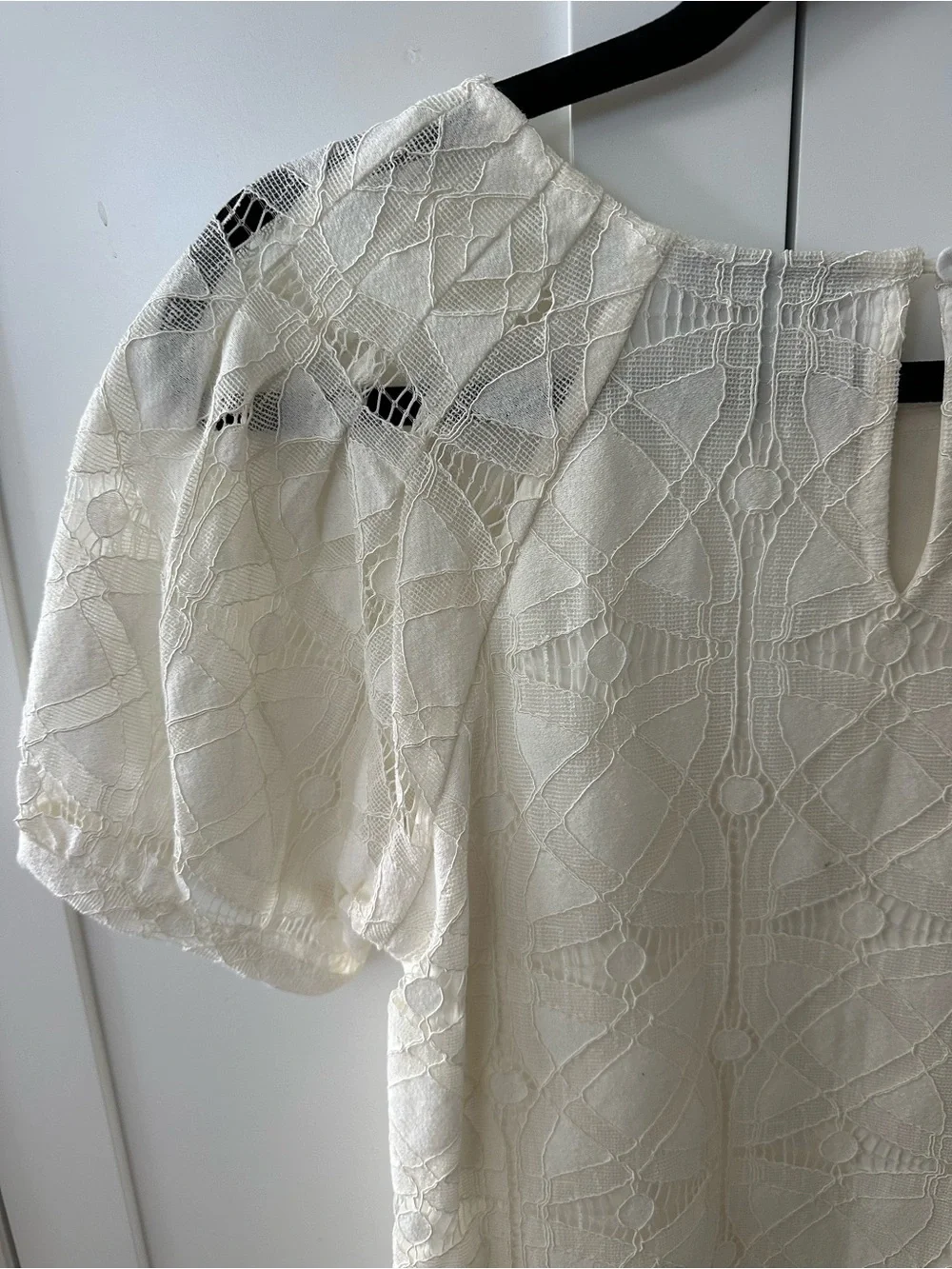 NWT Anthropologie Ivory Lace Puff-Sleeve Blouse